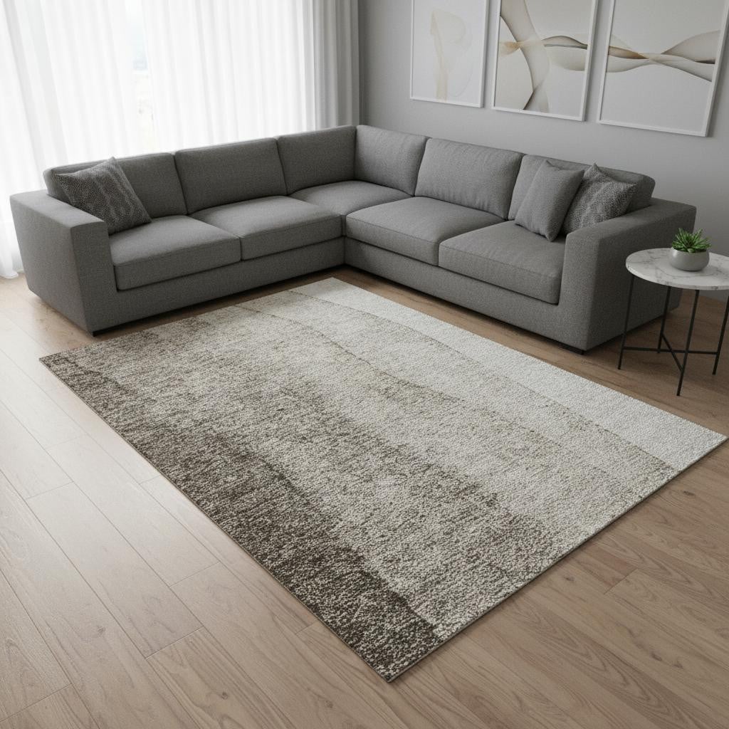 656381 9 x 12 ft. Taupe & Ivory Ombre Washable Machine Made Rectangle Area Rug with UV Protection
