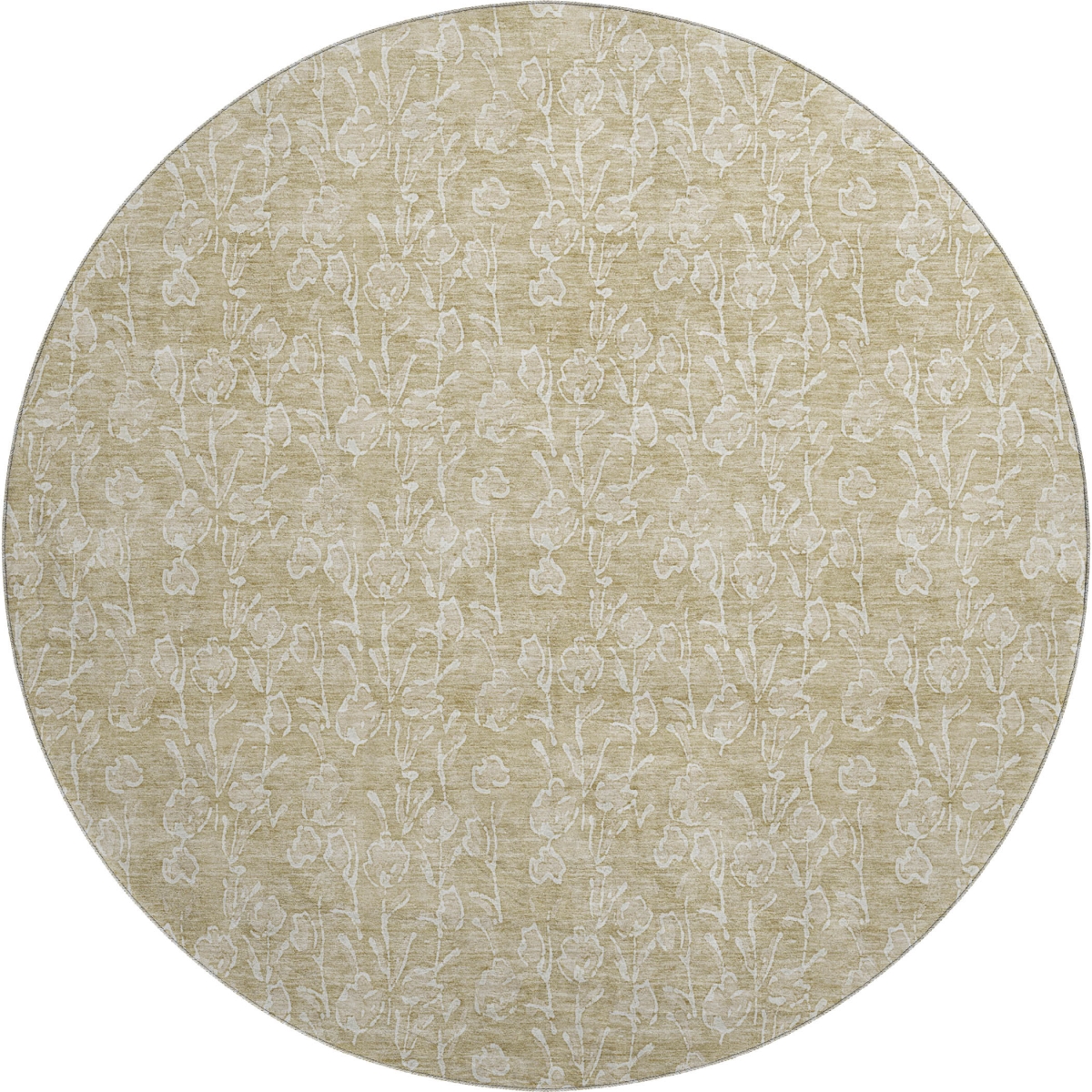 656391 8 ft. Beige & Ivory Floral Transitional Washable Round Area Rug with UV Protection