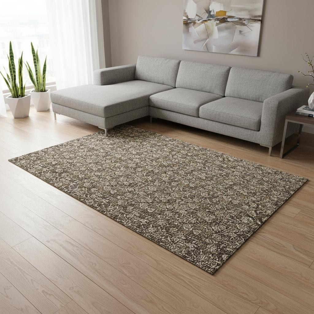 656435 9 x 12 ft. Brown & Ivory Floral Transitional Washable Machine Made Rectangle Area Rug with UV Protection