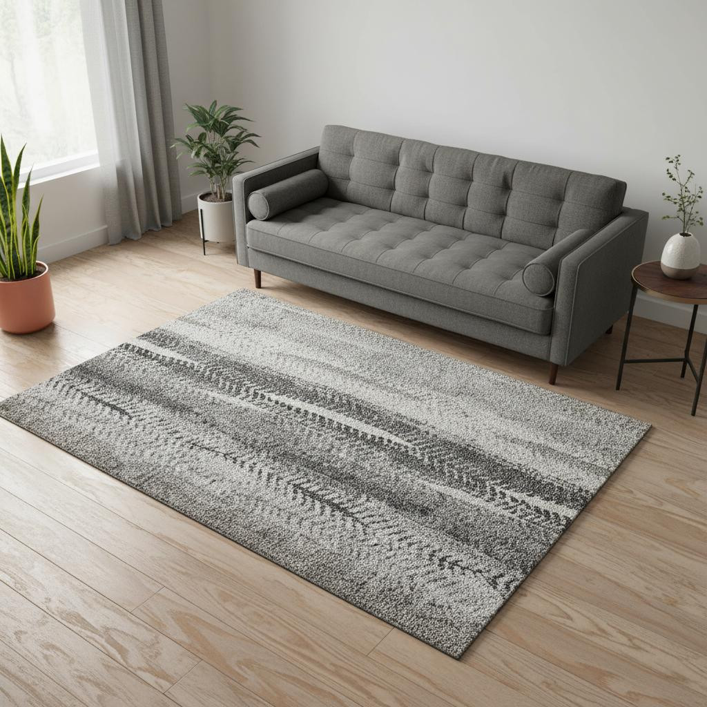 656491 5 x 8 ft. Khaki Ivory & Gray Striped Washable Machine Made Rectangle Area Rug with UV Protection
