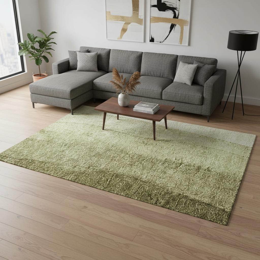 656358 10 x 14 ft. Olive Green & Ivory Ombre Transitional Washable Machine Made Rectangle Area Rug with UV Protection