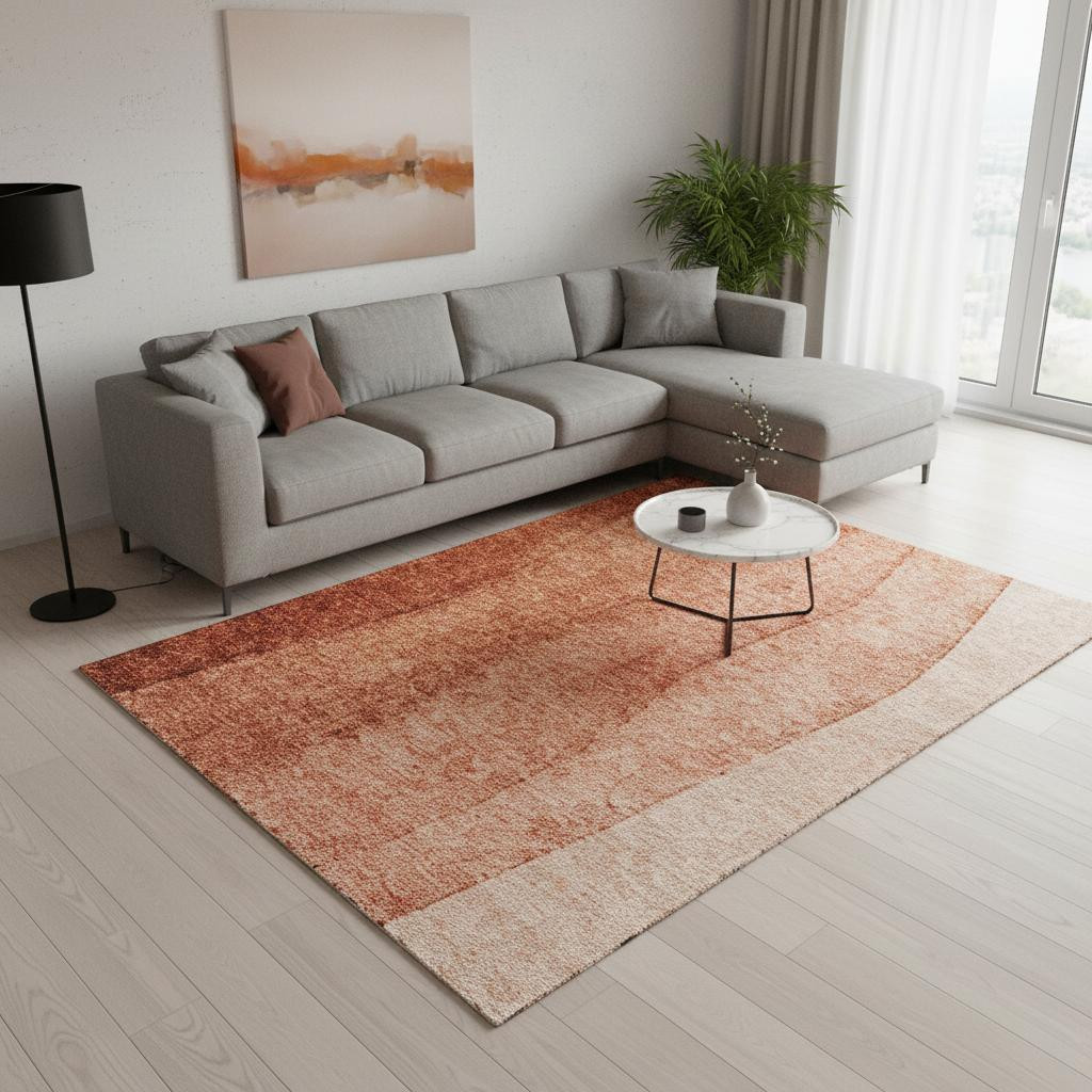 656362 8 x 10 ft. Rust & Ivory Ombre Washable Machine Made Rectangle Area Rug with UV Protection