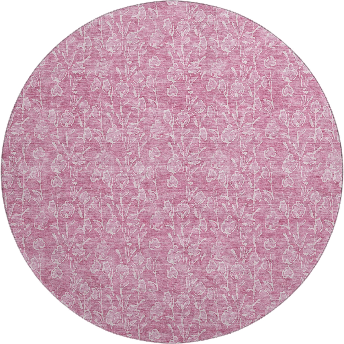 656397 8 ft. Blush & Ivory Floral Transitional Washable Round Area Rug with UV Protection
