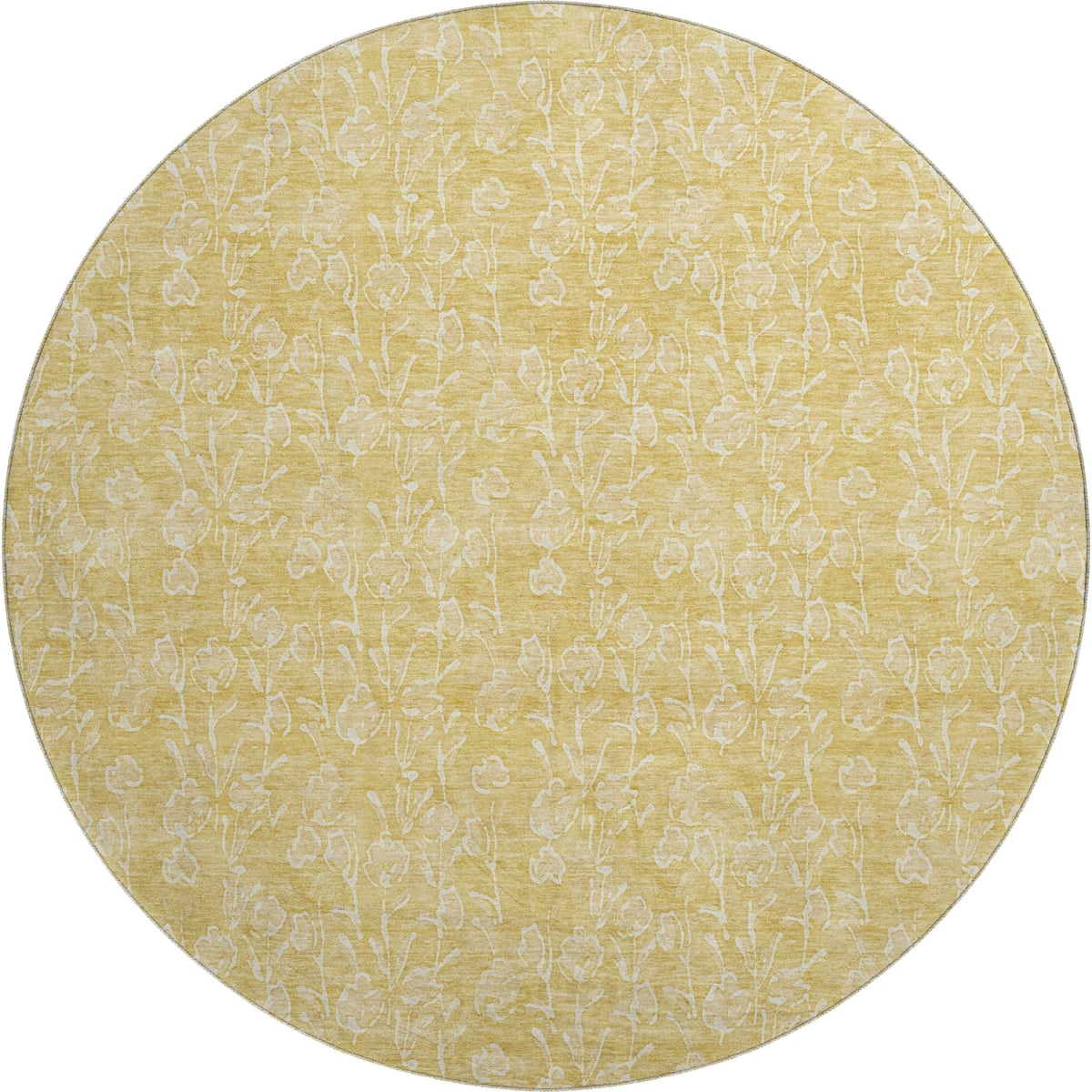 656409 8 ft. Gold & Ivory Floral Transitional Washable Round Area Rug with UV Protection
