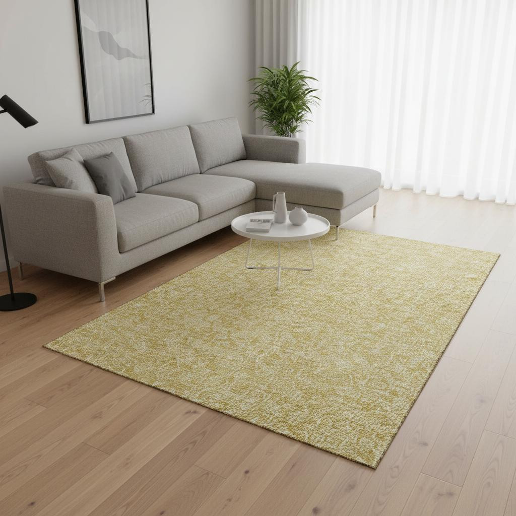 656412 10 x 14 ft. Gold & Ivory Floral Transitional Washable Machine Made Rectangle Area Rug with UV Protection