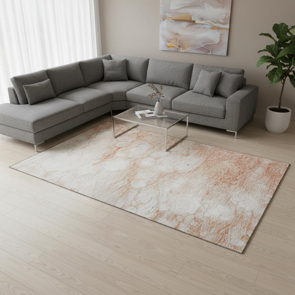 656757 8 x 10 ft. Coral & Ivory Abstract Transitional Washable Machine Made Rectangle Area Rug with UV Protection