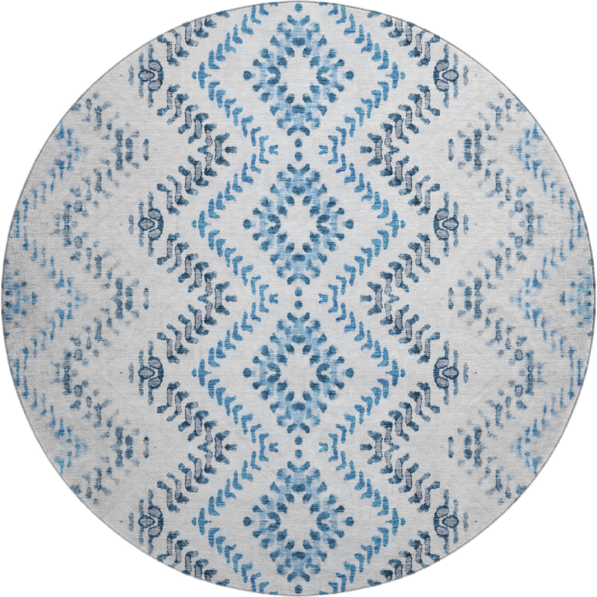 656103 8 ft. Blue & Ivory Geometric Transitional Washable Round Area Rug with UV Protection
