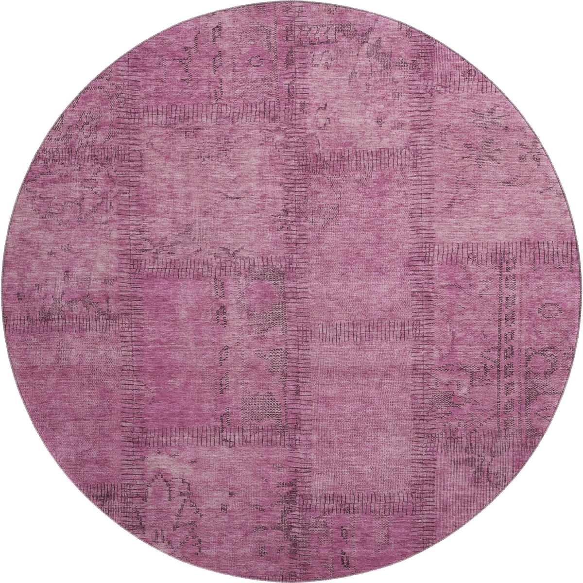 656133 8 ft. Blush & Gray Patchwork Washable Round Area Rug with UV Protection