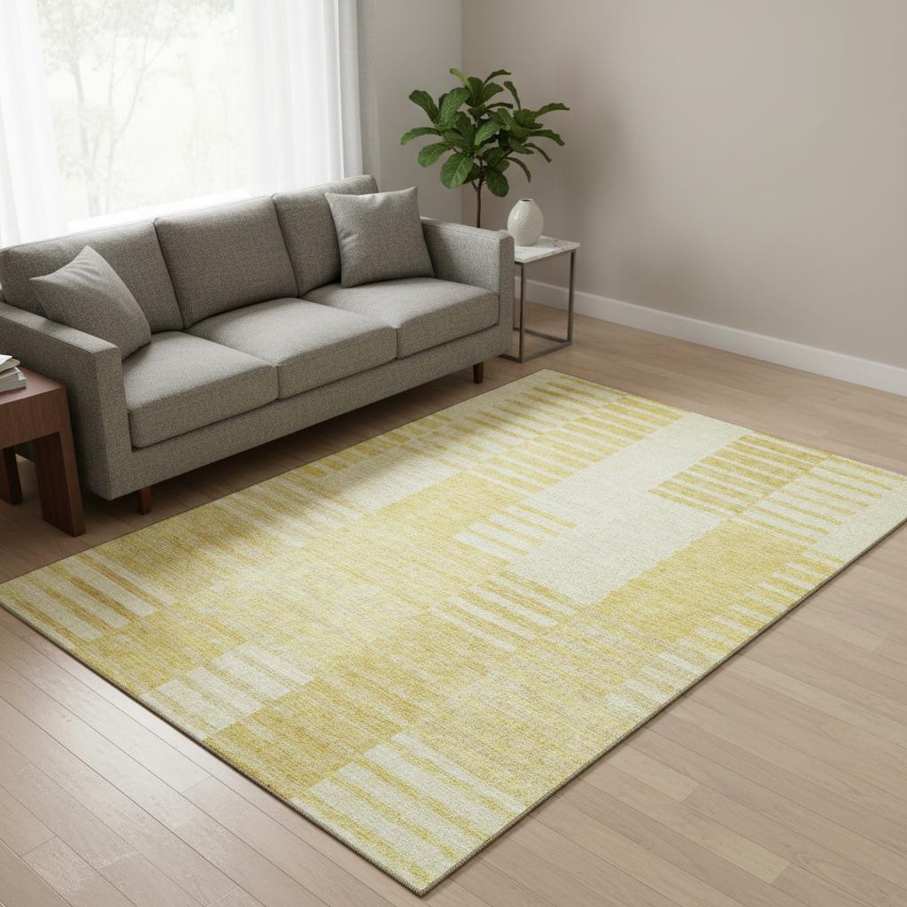 656204 5 x 8 ft. Amber & Ivory Striped Washable Machine Made Rectangle Area Rug with UV Protection