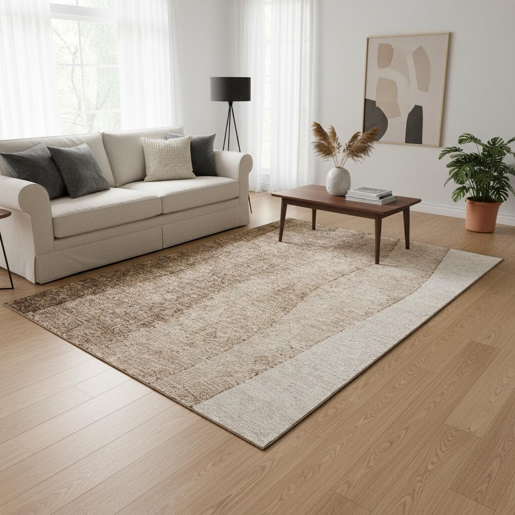 656342 5 x 8 ft. Brown & Ivory Ombre Washable Machine Made Rectangle Area Rug with UV Protection