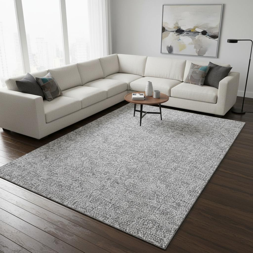 656423 9 x 12 ft. Silver & Ivory Floral Washable Machine Made Rectangle Area Rug with UV Protection