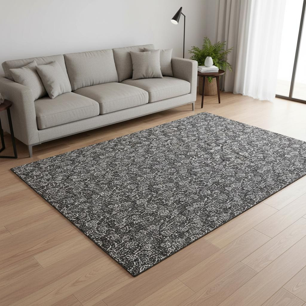 656438 5 x 8 ft. Gray & Silver Floral Transitional Washable Machine Made Rectangle Area Rug with UV Protection