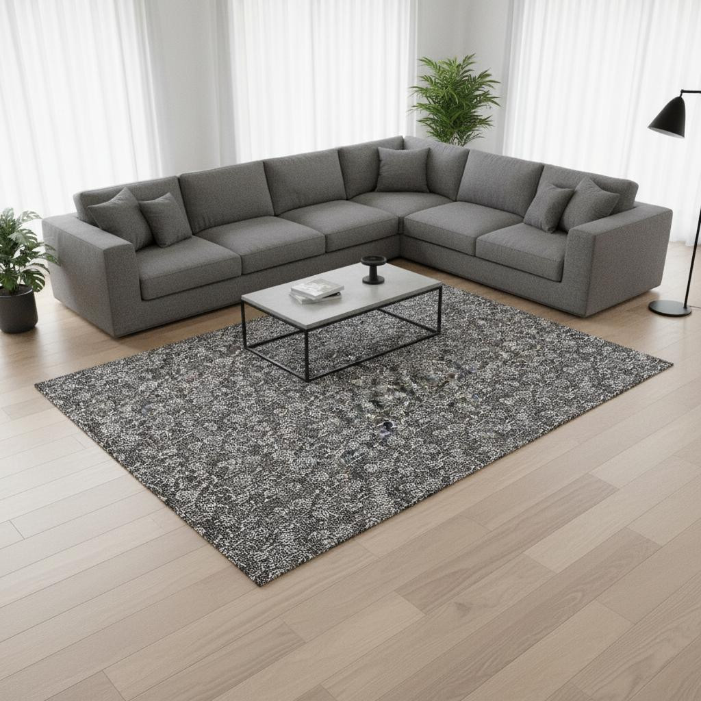 656441 9 x 12 ft. Gray & Silver Floral Transitional Washable Machine Made Rectangle Area Rug with UV Protection