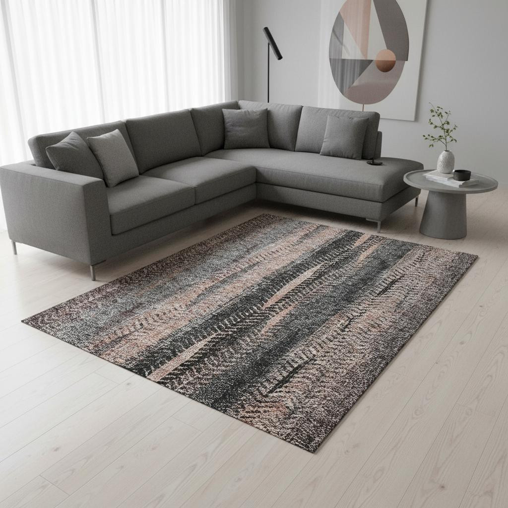 656499 8 x 10 ft. Terra Cotta & Gray Striped Washable Machine Made Rectangle Area Rug with UV Protection