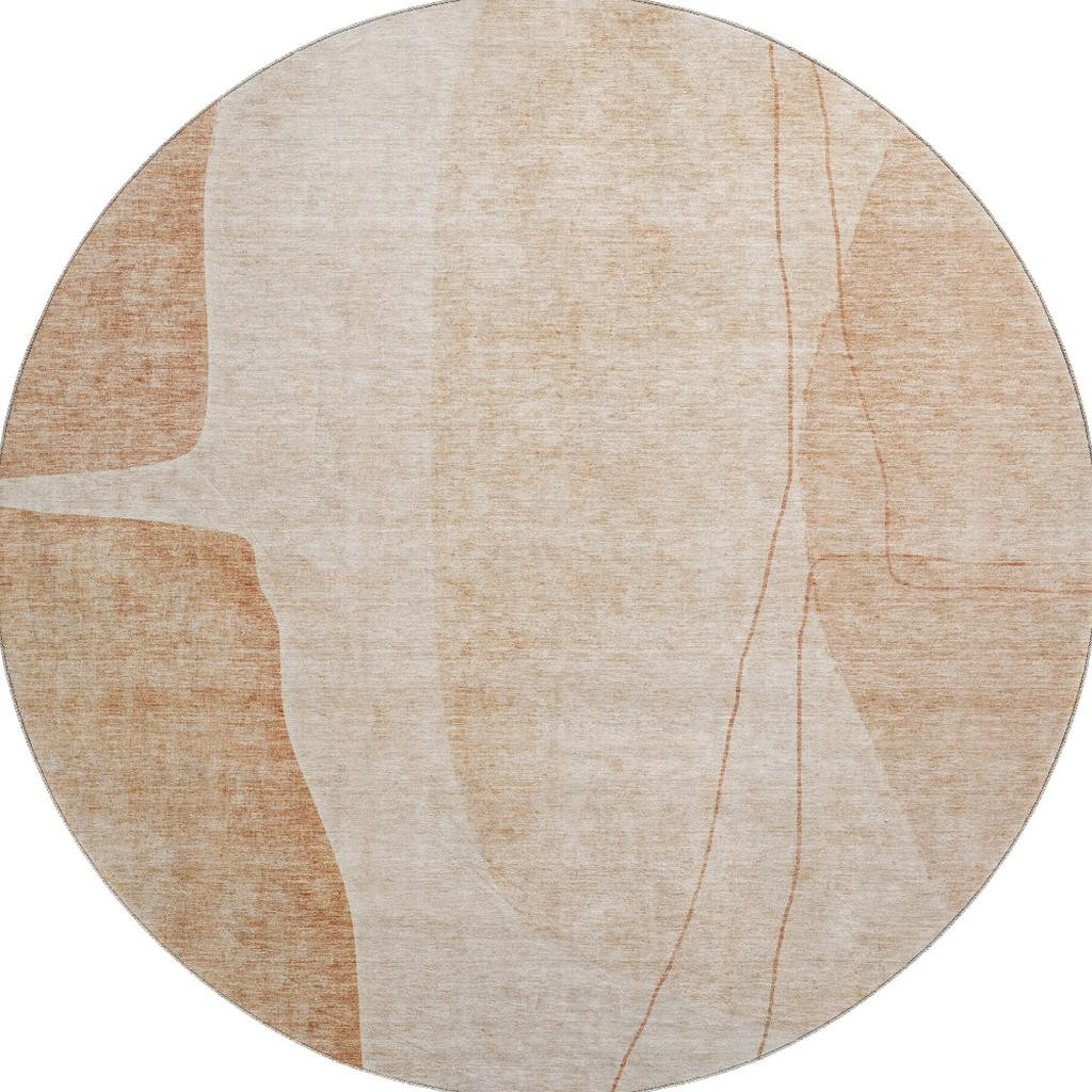 656594 8 ft. Terra Cotta & Beige Abstract Transitional Washable Round Area Rug with UV Protection