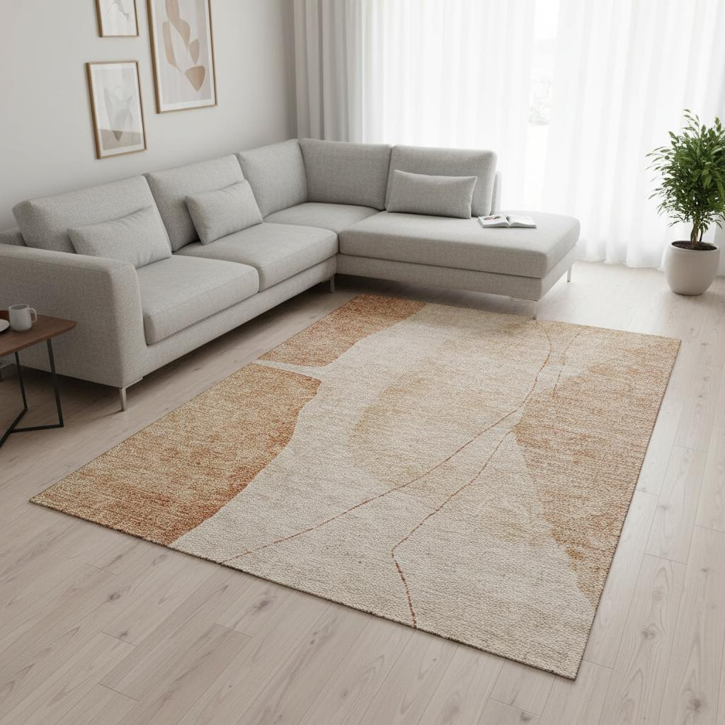 656595 8 x 10 ft. Terra Cotta & Beige Abstract Transitional Washable Machine Made Rectangle Area Rug with UV Protection