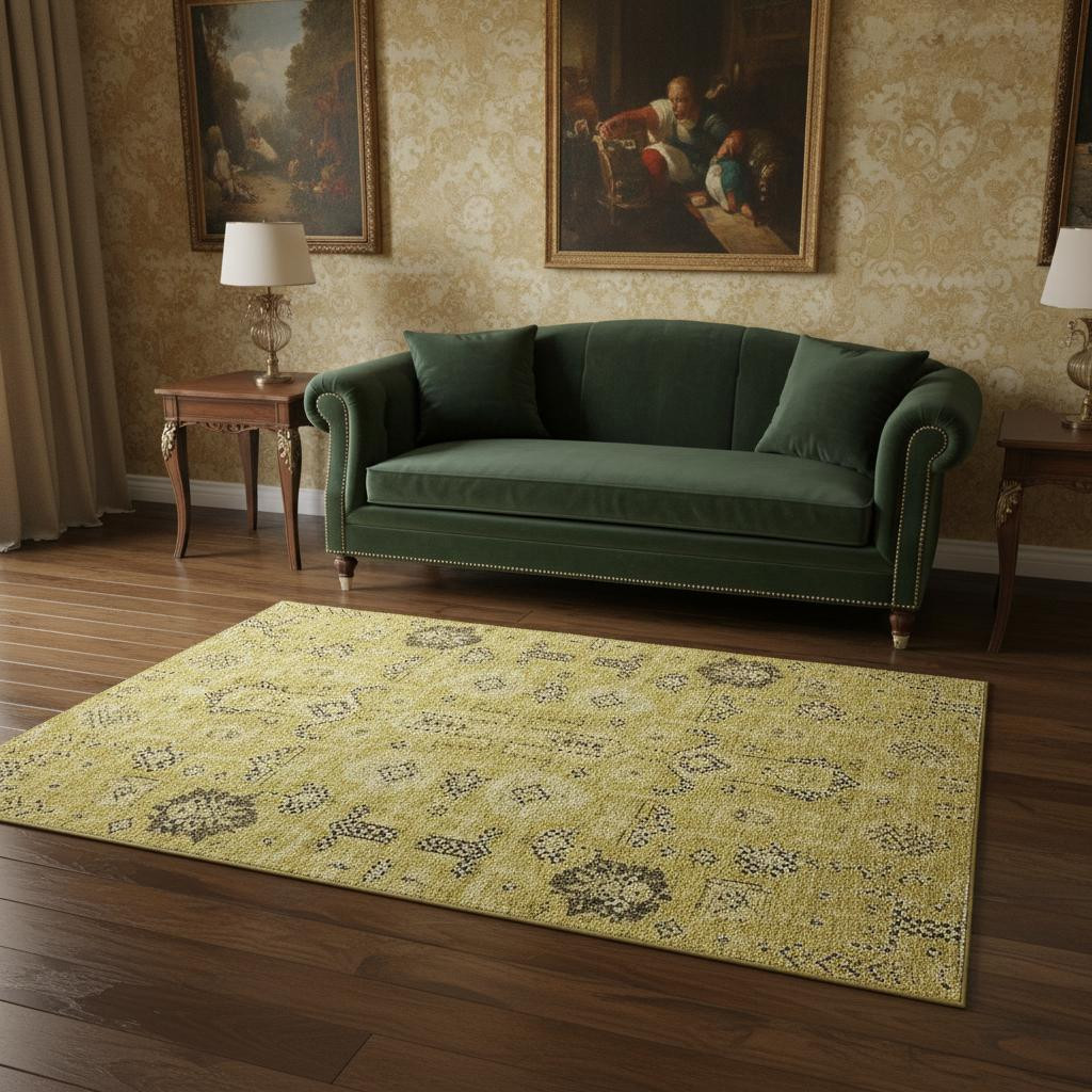 656617 5 x 8 ft. Gold Charcoal & Gray Oriental Washable Machine Made Rectangle Area Rug with UV Protection