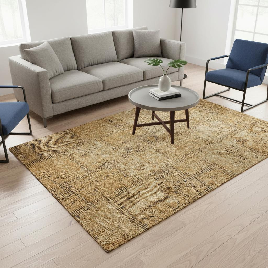656144 5 x 8 ft. Copper & Gray Patchwork Washable Machine Made Rectangle Area Rug with UV Protection