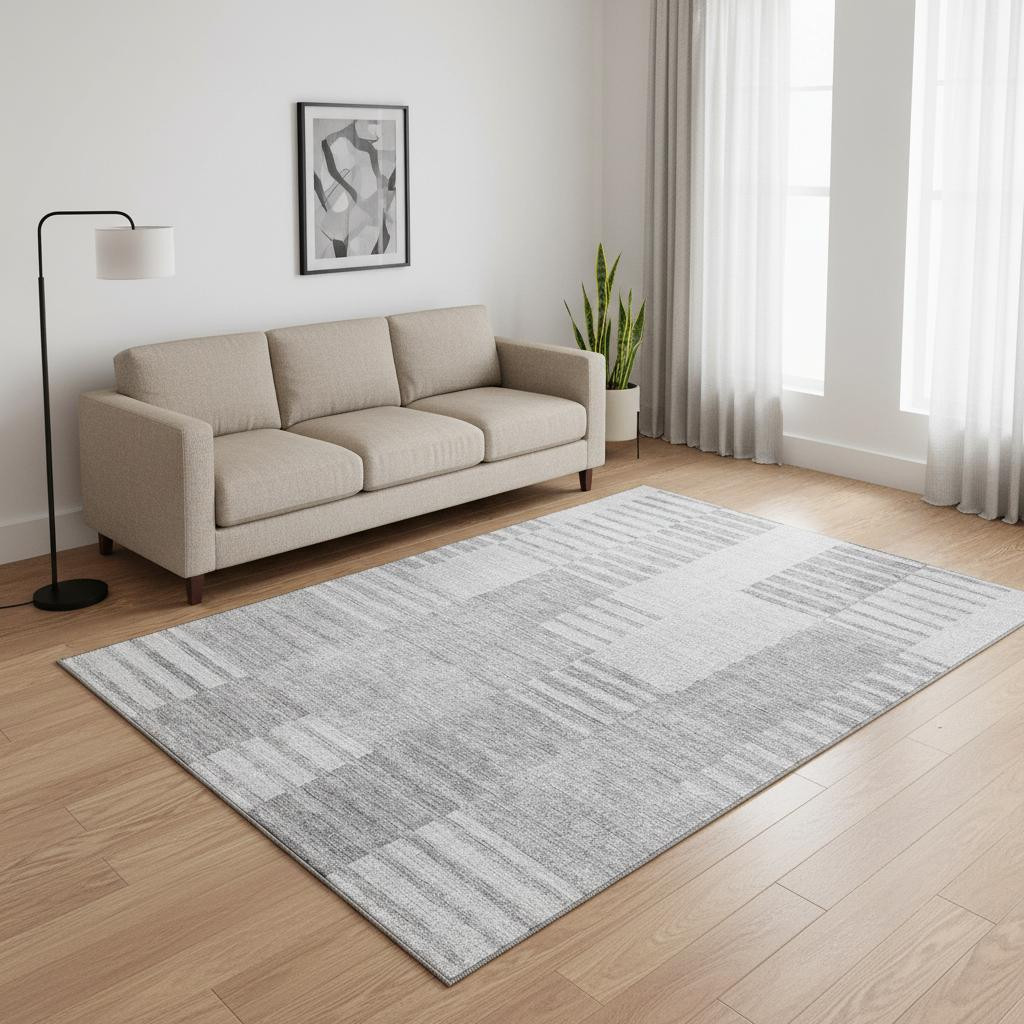 656228 5 x 8 ft. Silver & Gray Striped Transitional Washable Machine Made Rectangle Area Rug with UV Protection