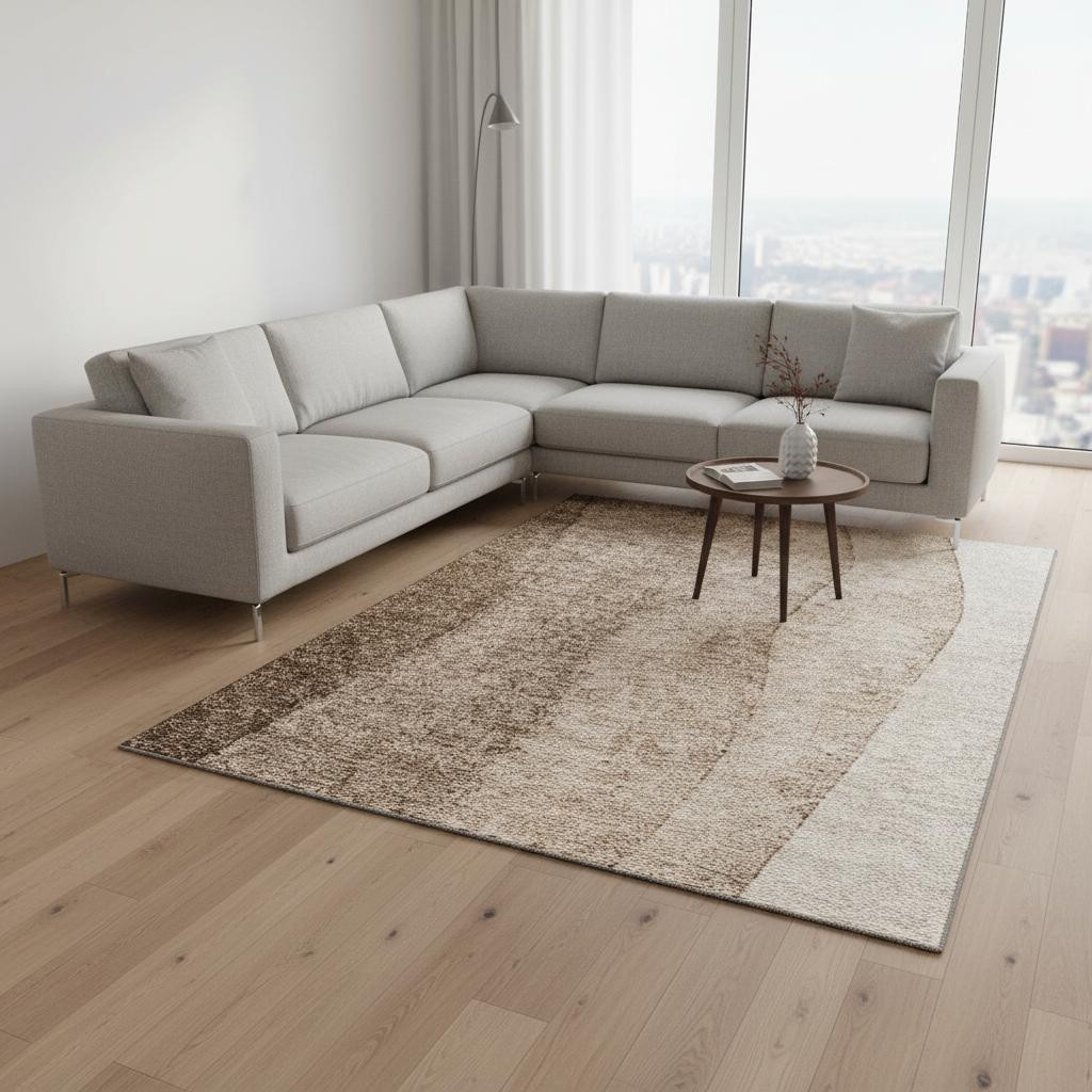 656346 10 x 14 ft. Brown & Ivory Ombre Washable Machine Made Rectangle Area Rug with UV Protection