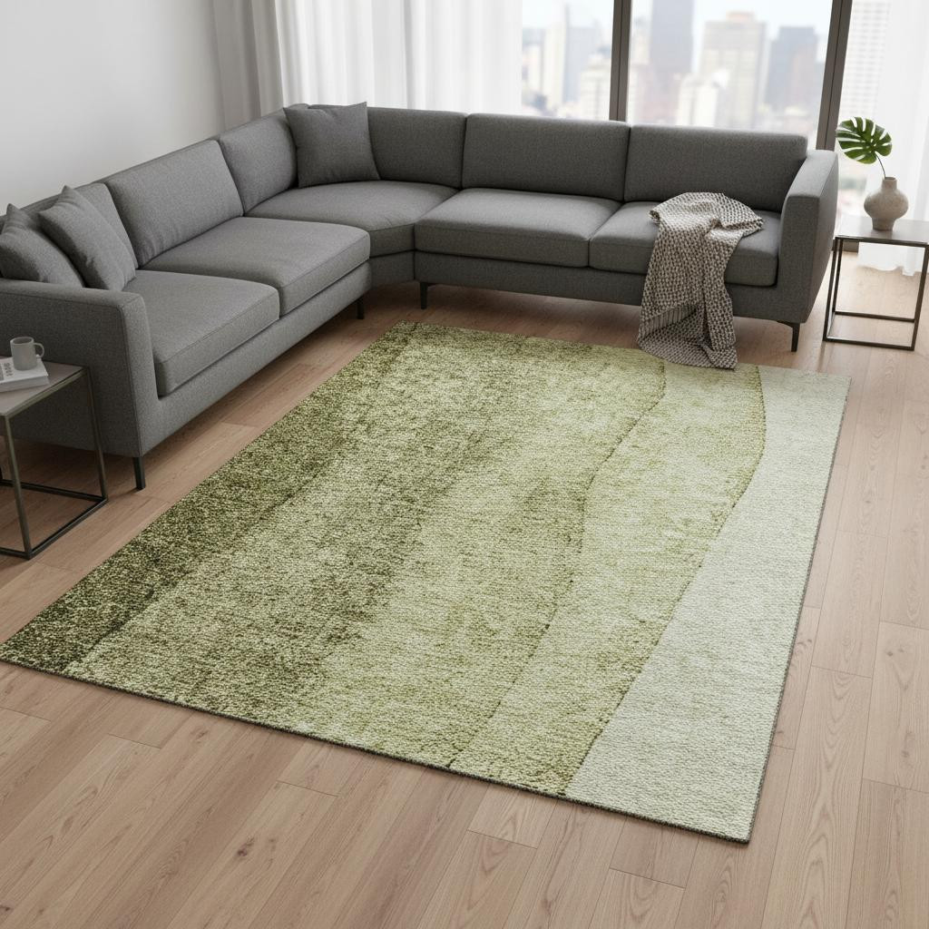 656357 9 x 12 ft. Olive Green & Ivory Ombre Transitional Washable Machine Made Rectangle Area Rug with UV Protection