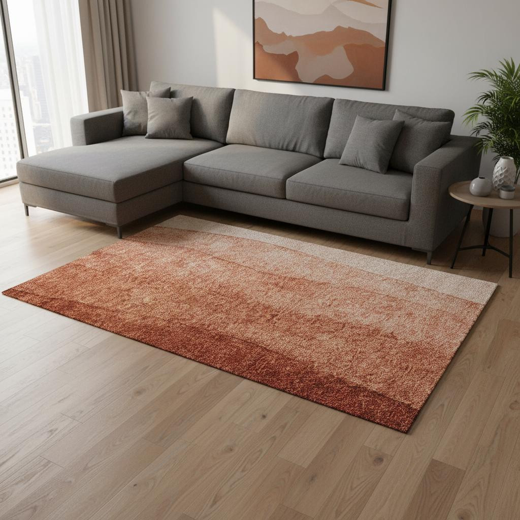 656363 9 x 12 ft. Rust & Ivory Ombre Washable Machine Made Rectangle Area Rug with UV Protection