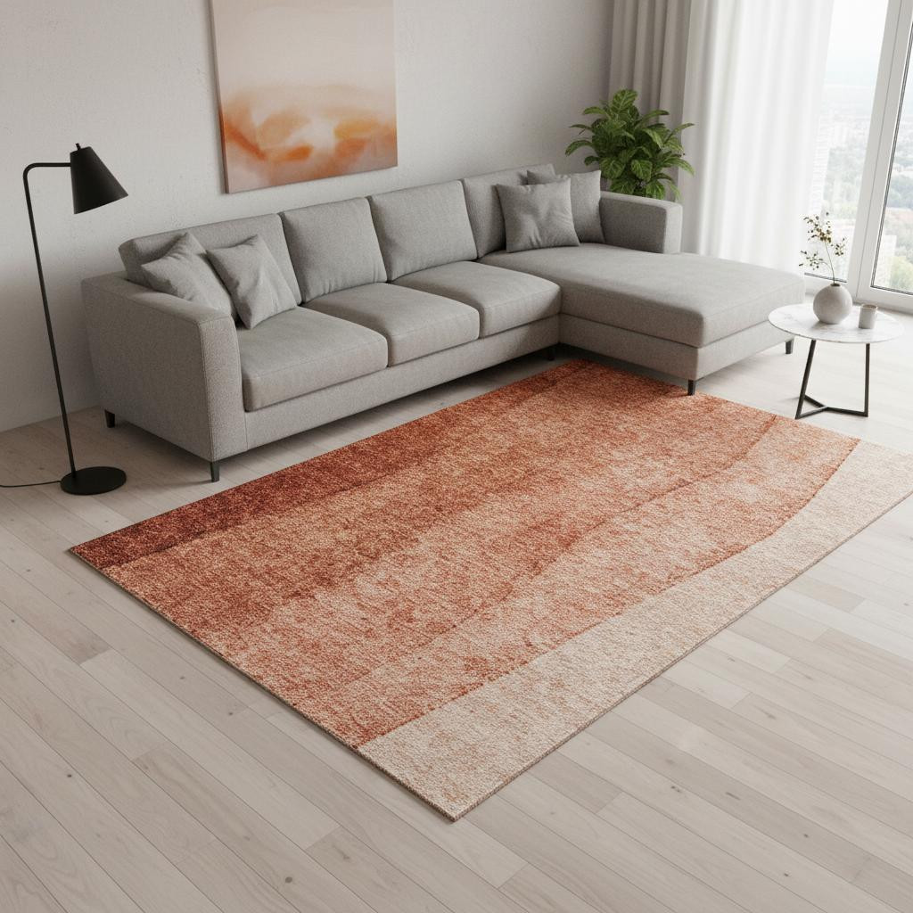 656364 10 x 14 ft. Rust & Ivory Ombre Washable Machine Made Rectangle Area Rug with UV Protection