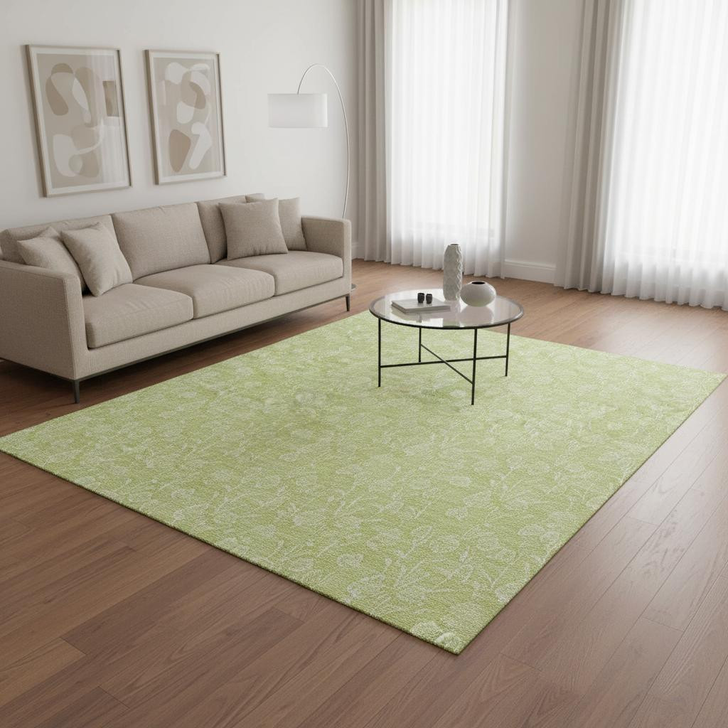 656384 5 x 8 ft. Artichoke Green & Ivory Floral Transitional Washable Machine Made Rectangle Area Rug with UV Protection