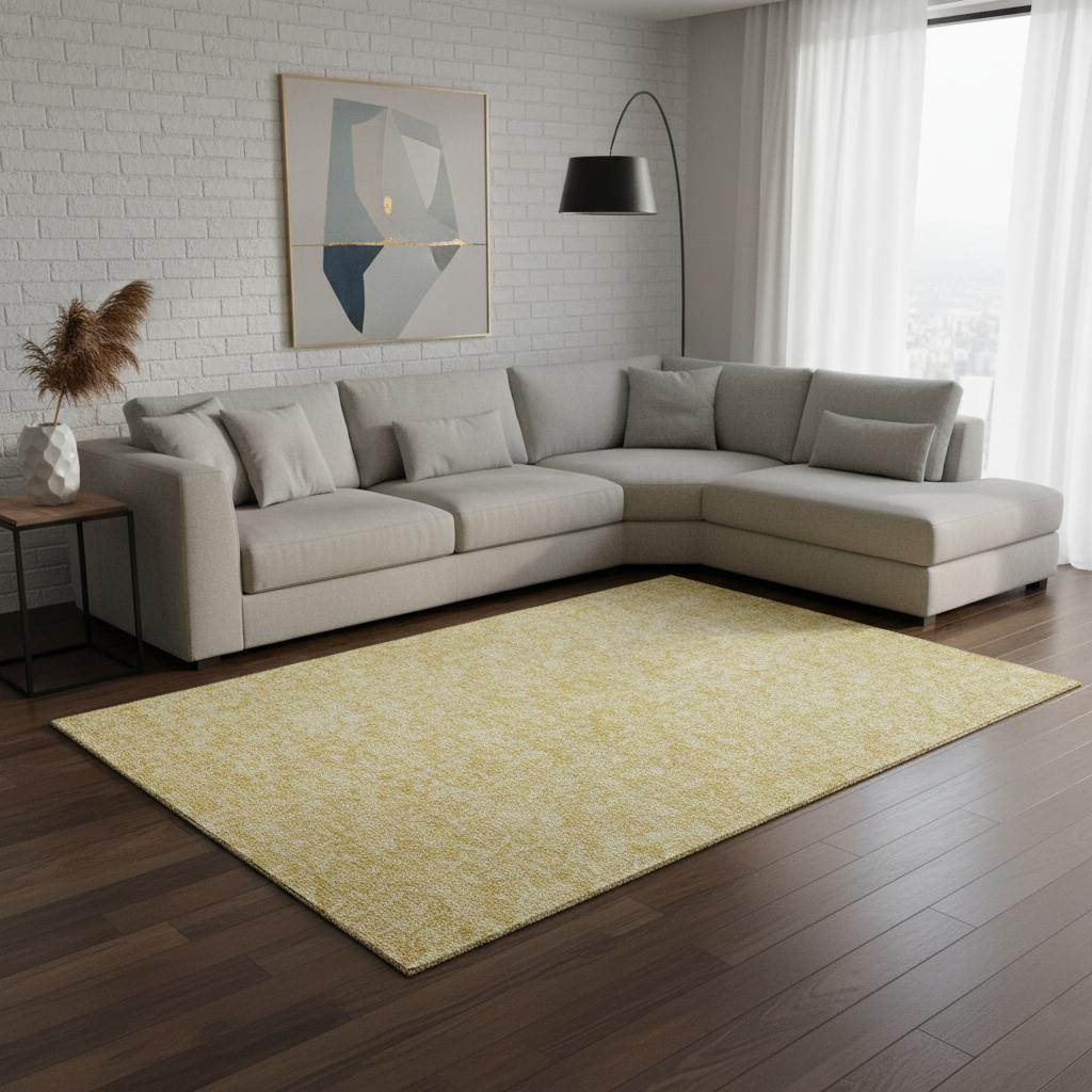 656411 9 x 12 ft. Gold & Ivory Floral Transitional Washable Machine Made Rectangle Area Rug with UV Protection