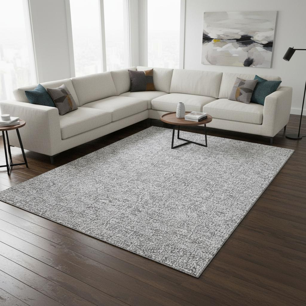 656424 10 x 14 ft. Silver & Ivory Floral Washable Machine Made Rectangle Area Rug with UV Protection
