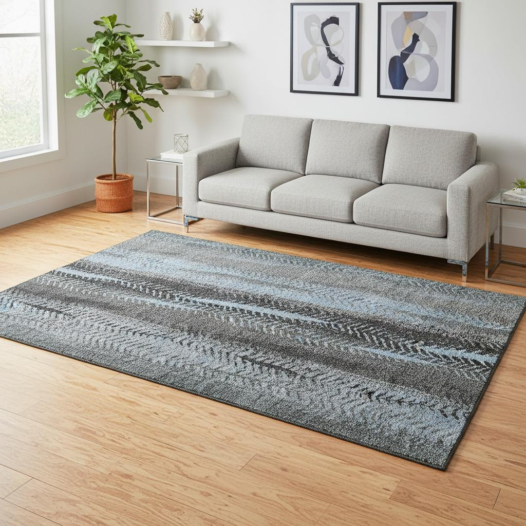 656485 5 x 8 ft. Blue & Gray Striped Transitional Washable Machine Made Rectangle Area Rug with UV Protection