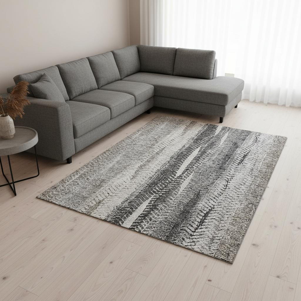 656493 8 x 10 ft. Khaki Ivory & Gray Striped Washable Machine Made Rectangle Area Rug with UV Protection