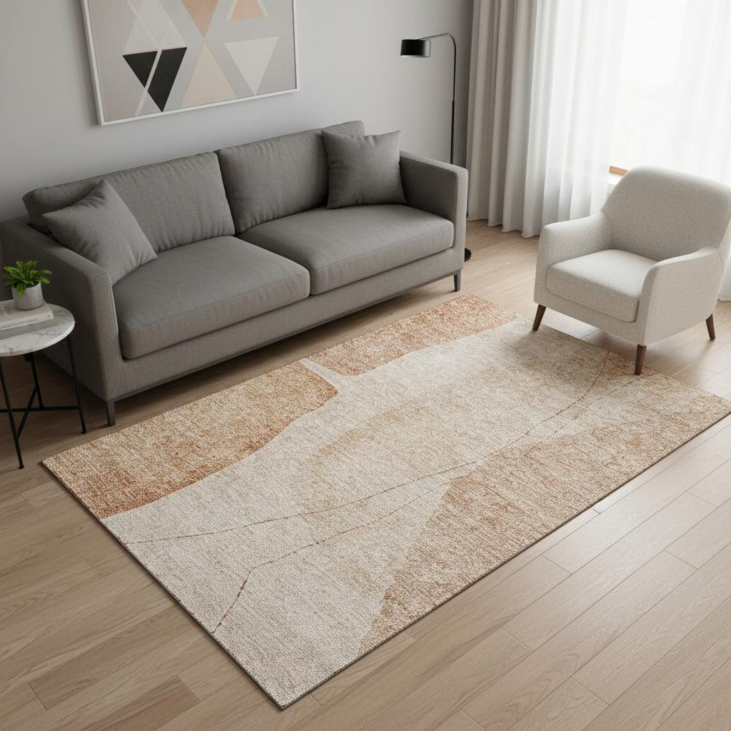 656593 5 x 8 ft. Terra Cotta & Beige Abstract Transitional Washable Machine Made Rectangle Area Rug with UV Protection