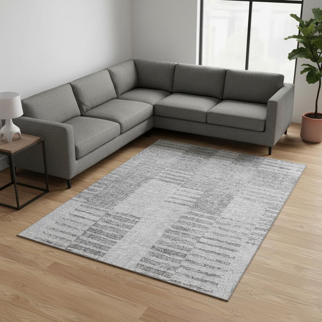 656230 8 x 10 ft. Silver & Gray Striped Transitional Washable Machine Made Rectangle Area Rug with UV Protection