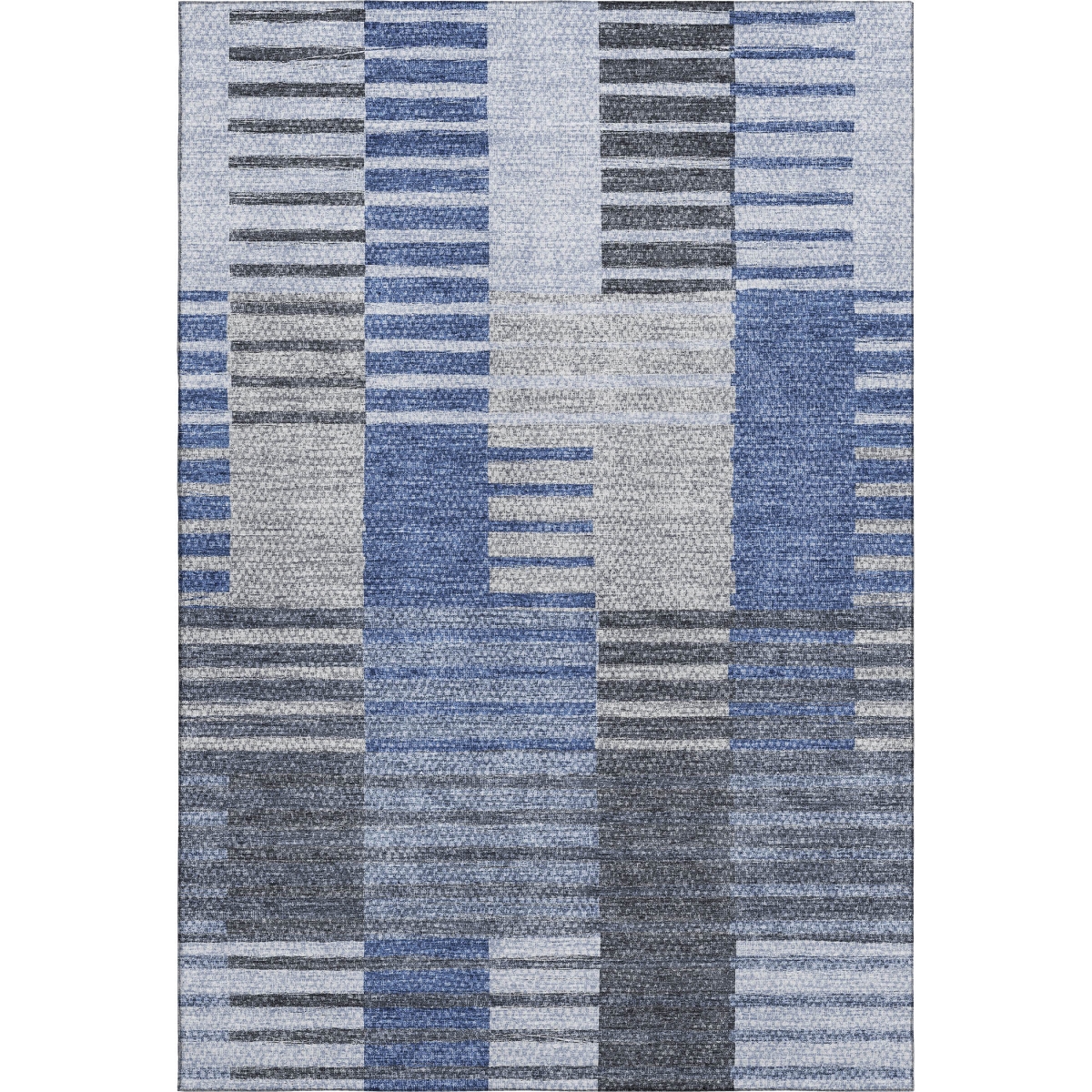 656246 5 x 8 ft. Blue, Ivory & Gray Striped Transitional Washable Machine Made Rectangle Area Rug with UV Protection