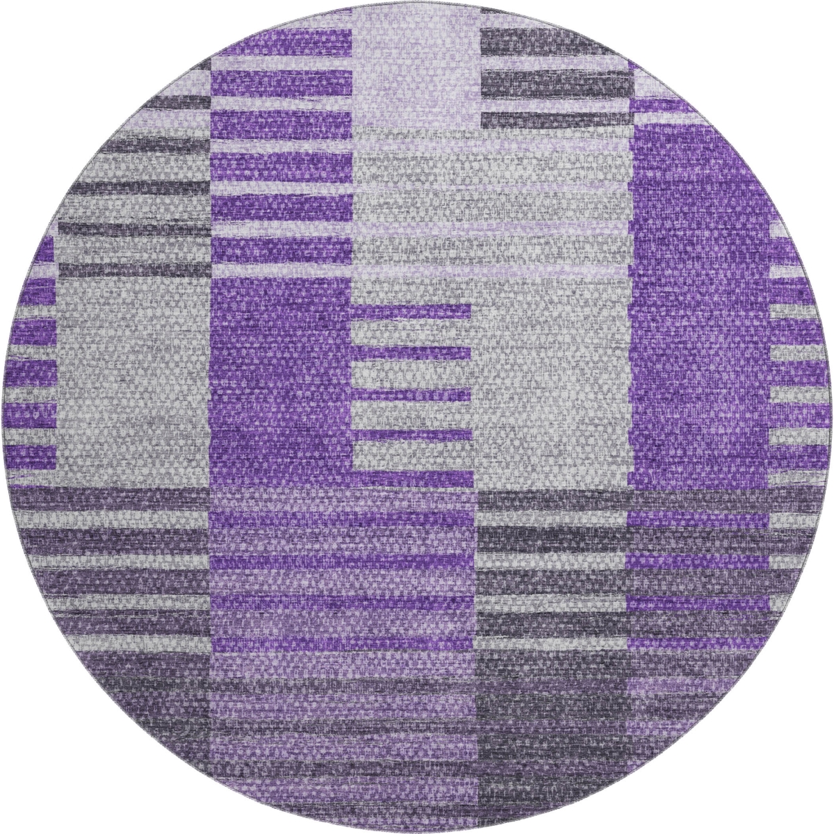 656265 8 ft. Purple, Ivory & Gray Striped Transitional Washable Round Area Rug with UV Protection