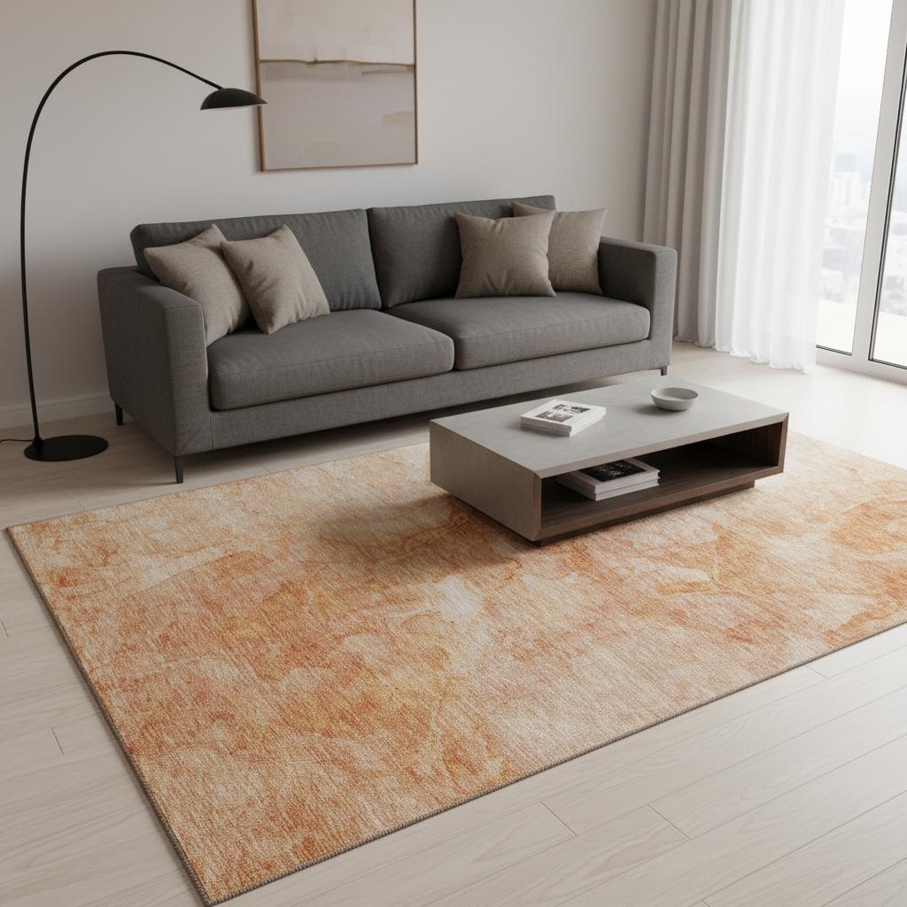 656300 5 x 8 ft. Salmon & Ivory Abstract Transitional Washable Machine Made Rectangle Area Rug with UV Protection