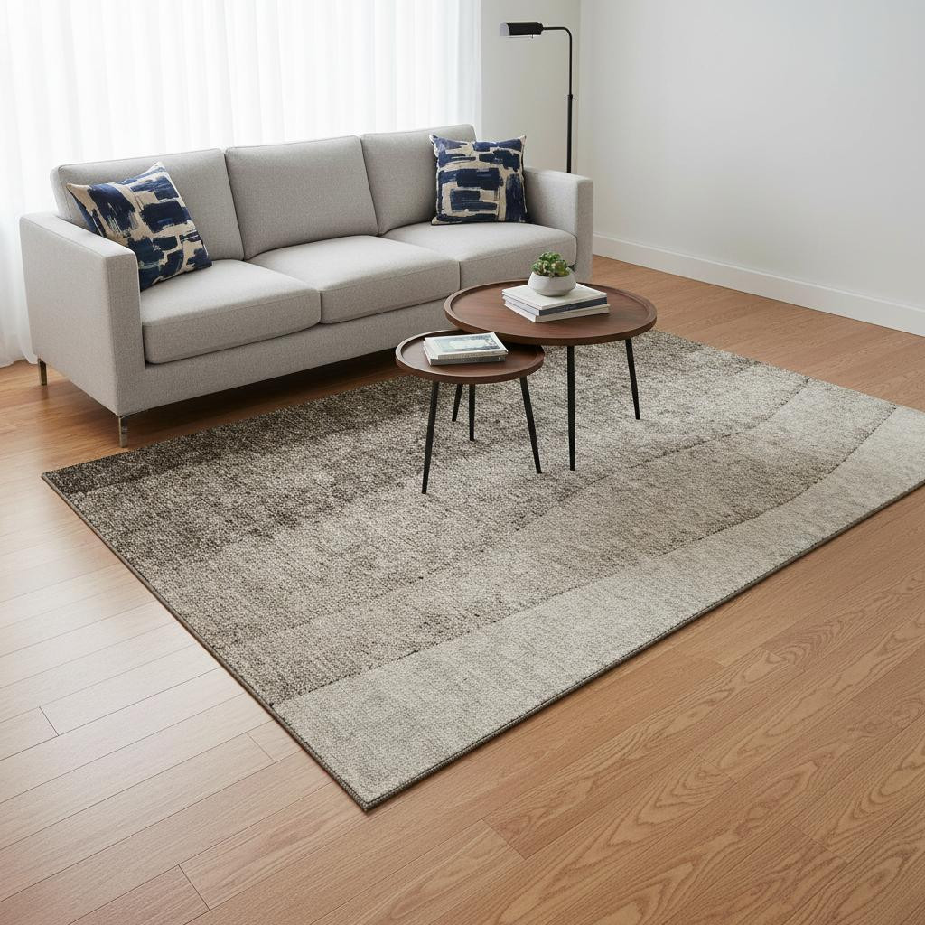 656378 5 x 8 ft. Taupe & Ivory Ombre Washable Machine Made Rectangle Area Rug with UV Protection