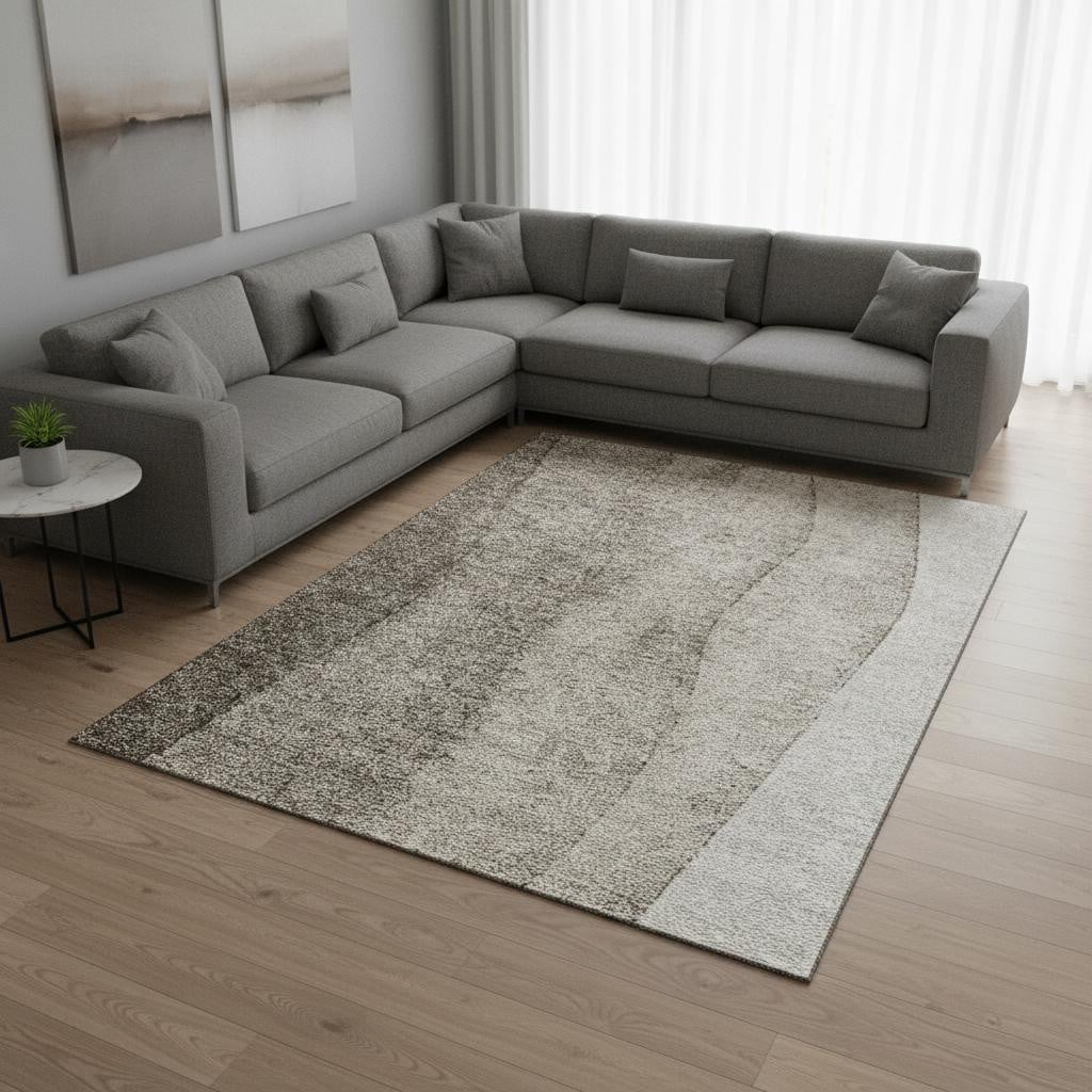 656380 8 x 10 ft. Taupe & Ivory Ombre Washable Machine Made Rectangle Area Rug with UV Protection