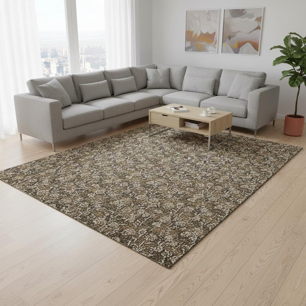 656434 8 x 10 ft. Brown & Ivory Floral Transitional Washable Machine Made Rectangle Area Rug with UV Protection