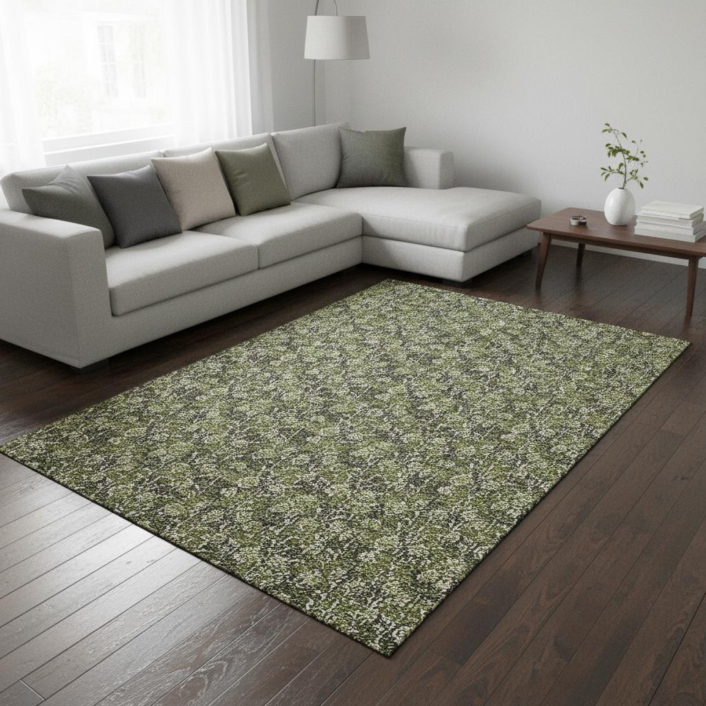 656459 9 x 12 ft. Olive Green & Ivory Floral Transitional Washable Machine Made Rectangle Area Rug with UV Protection