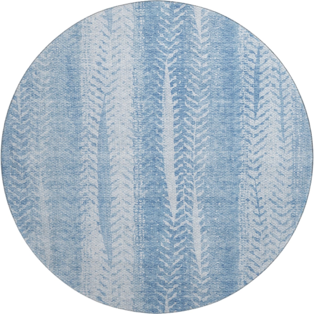 656534 8 ft. Sky Blue & Ivory Striped Transitional Washable Round Area Rug with UV Protection