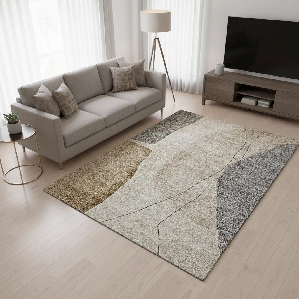 656587 5 x 8 ft. Taupe Beige & Gray Abstract Transitional Washable Machine Made Rectangle Area Rug with UV Protection