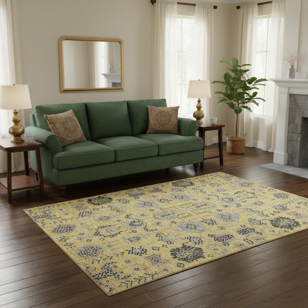 656629 5 x 8 ft. Amber Gray & Charcoal Oriental Washable Machine Made Rectangle Area Rug with UV Protection