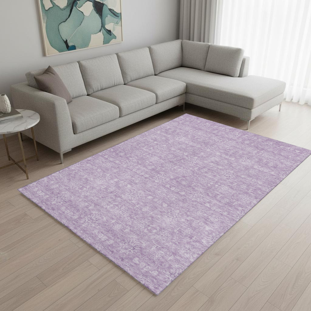 656908 9 x 12 ft. Lavender & Ivory Floral Transitional Washable Machine Made Rectangle Area Rug with UV Protection