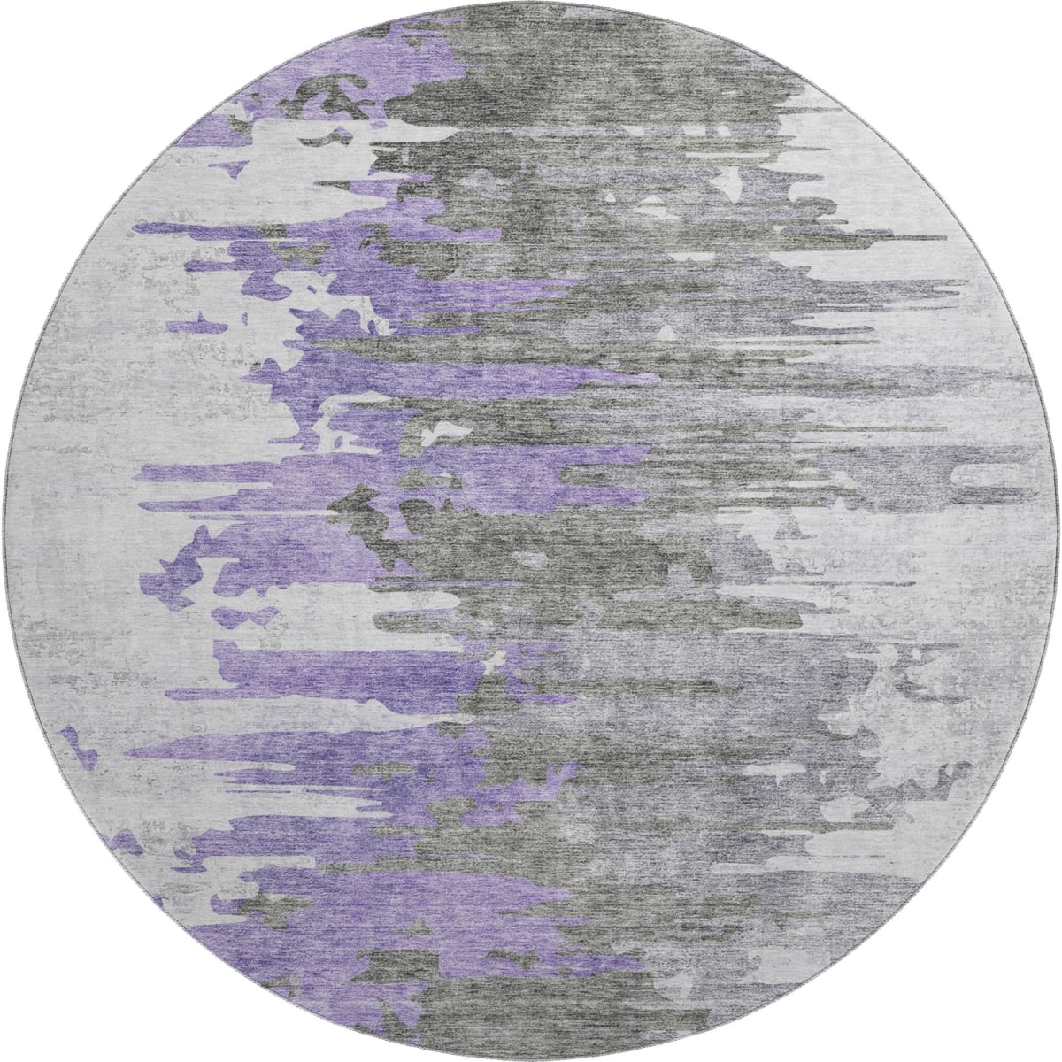 656948 8 ft. Purple, Gray & Ivory Abstract Transitional Washable Round Area Rug with UV Protection