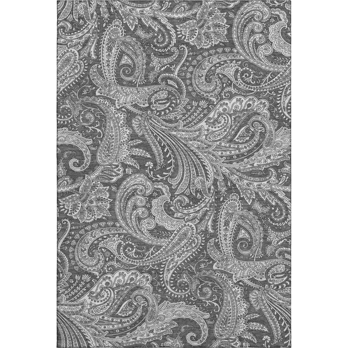 654657 3 x 5 ft. Gray & Ivory Paisley Washable Machine Made Rectangle Area Rug with UV Protection