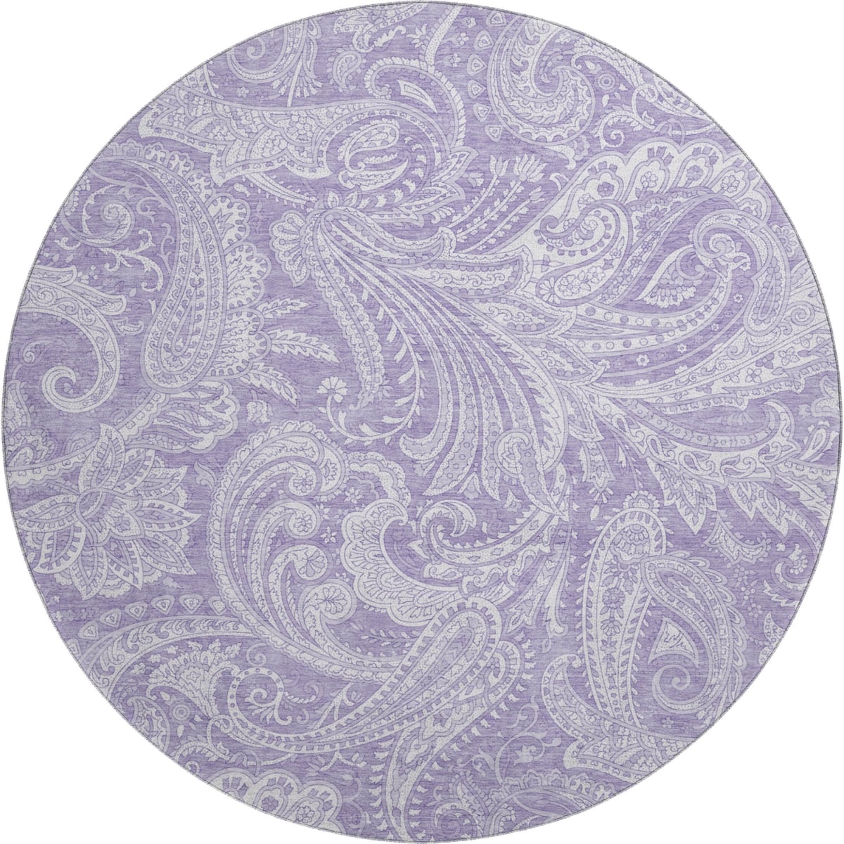 654665 8 ft. Lavender & Ivory Paisley Transitional Washable Round Area Rug with UV Protection