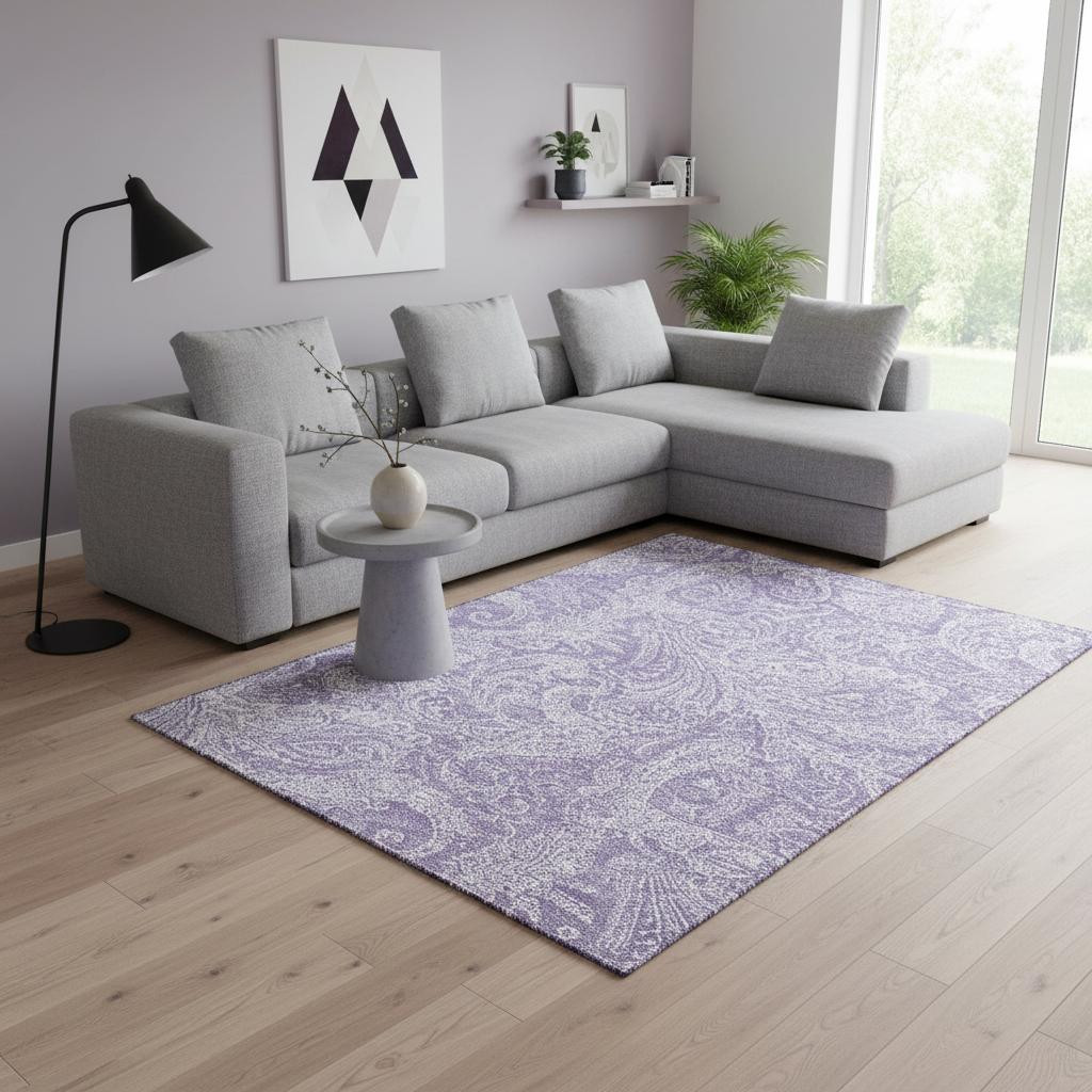 654668 10 x 14 ft. Lavender & Ivory Paisley Transitional Washable Machine Made Rectangle Area Rug with UV Protection