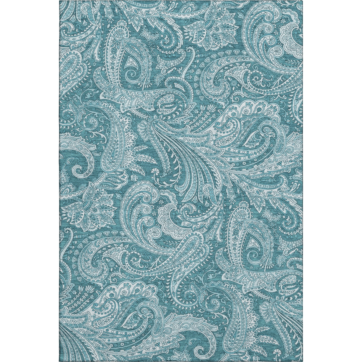 654687 3 x 5 ft. Turquoise & Ivory Paisley Transitional Washable Machine Made Rectangle Area Rug with UV Protection